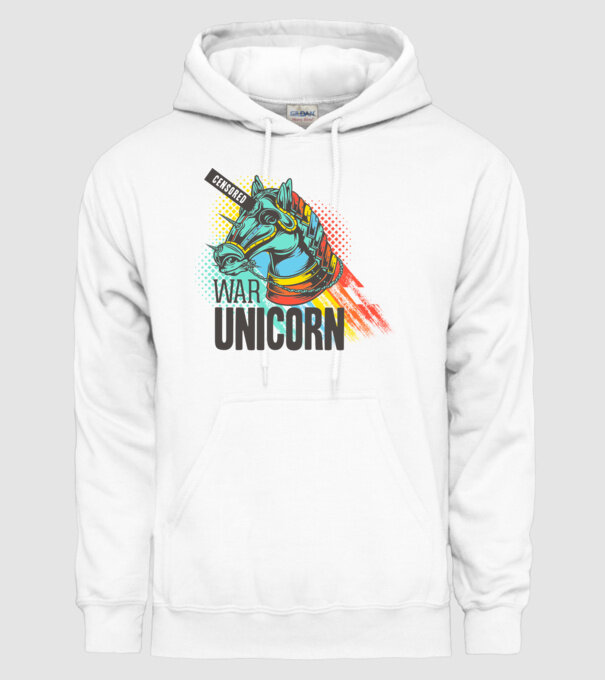War Unicorn model alb pe tricou