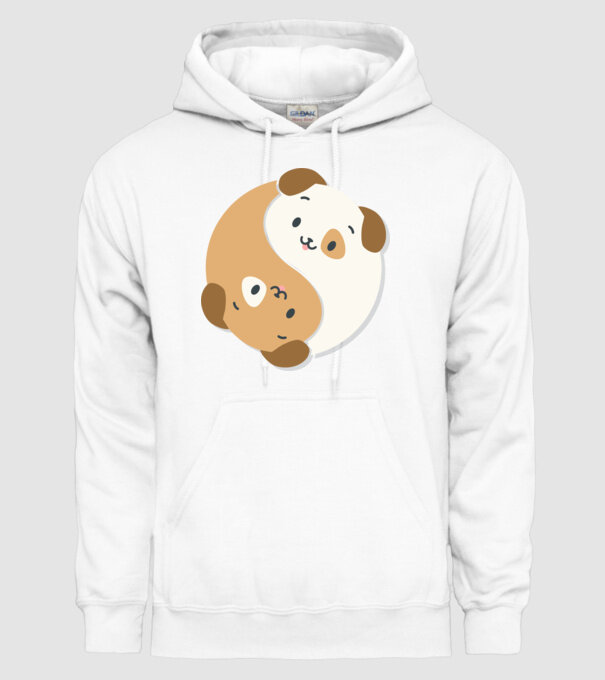 Câini Yin Yang model alb pe tricou