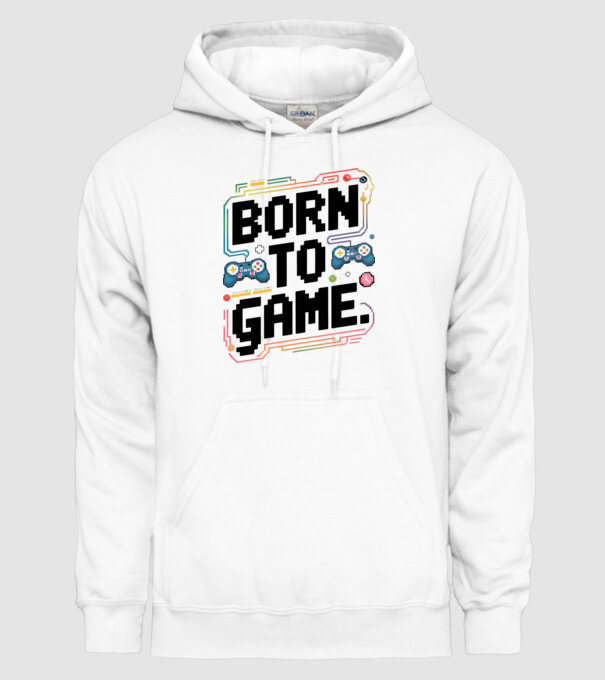 Born to Game Pixel Alb model alb pe tricou
