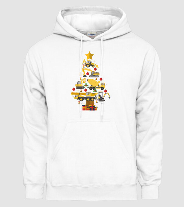 Construcția vehiculului pom de Crăciun model alb pe tricou