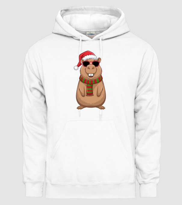 Crăciunul capybara model alb pe tricou