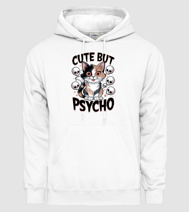 Cute, but Psycho pisică Alb model alb pe tricou
