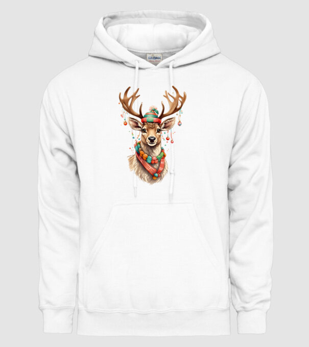 Festive Reindeer model alb pe tricou