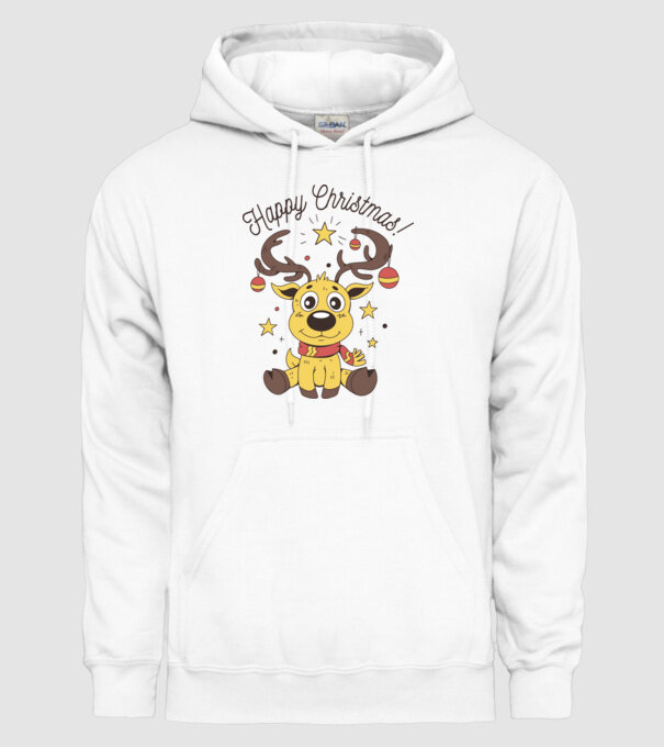 Happy Christmas Reindeer Alb model alb pe tricou