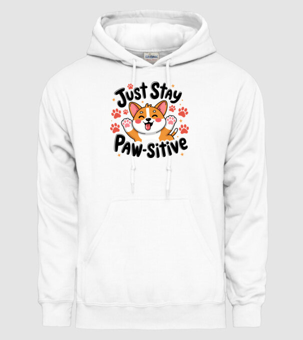 Just Stay Paw-sitive Alb model alb pe tricou