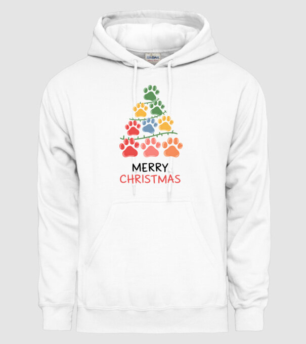Merry Christmas Paws Alb model alb pe tricou