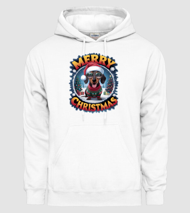 Merry Christmas Teckel model alb pe tricou
