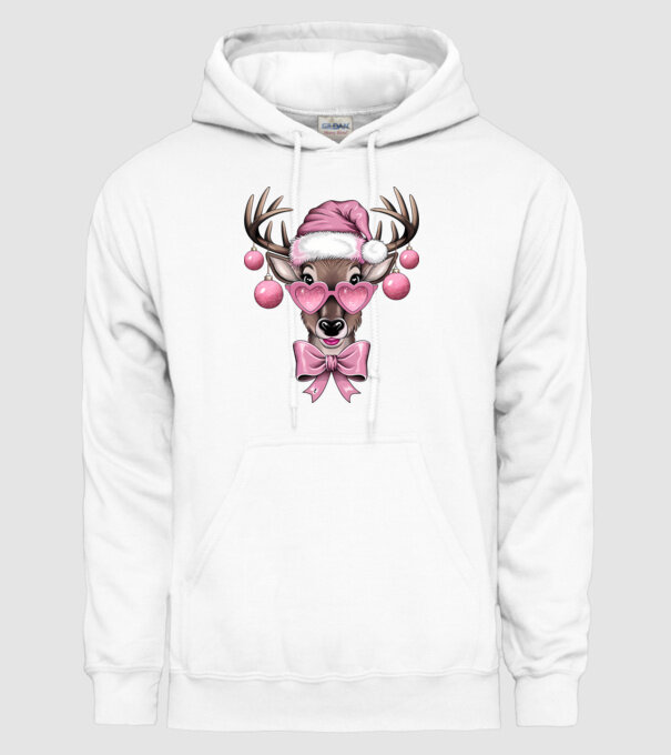 Pink Xmas Reindeer model alb pe tricou