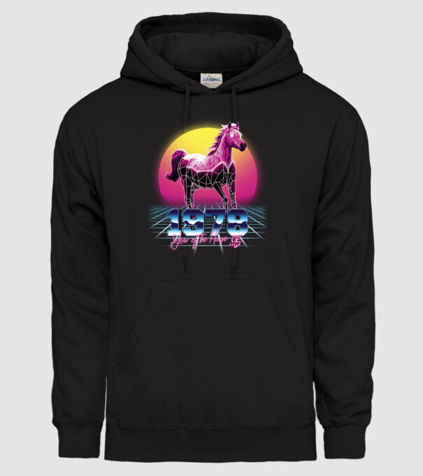1978 Year of the Horse model negru pe tricou