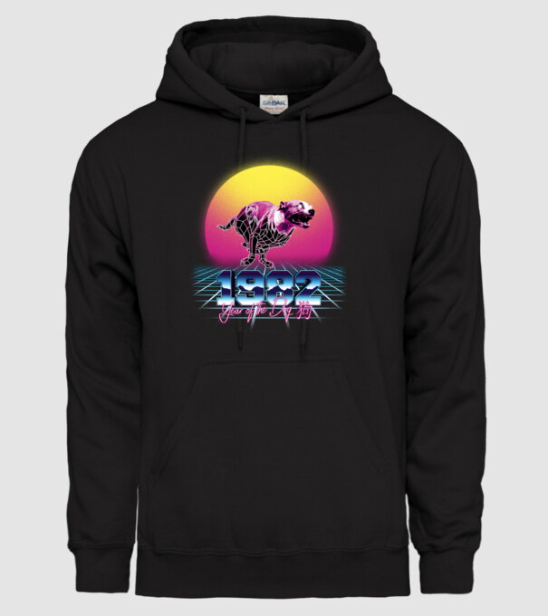 1982 Year of the Dog model negru pe tricou