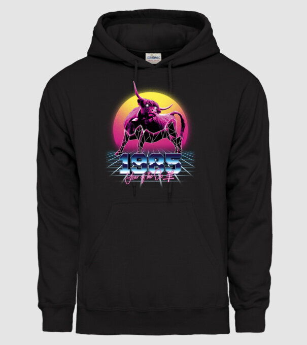 1985 Year of the Ox model negru pe tricou