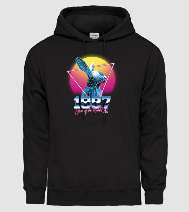 1987 Year of the Rabbit model negru pe tricou