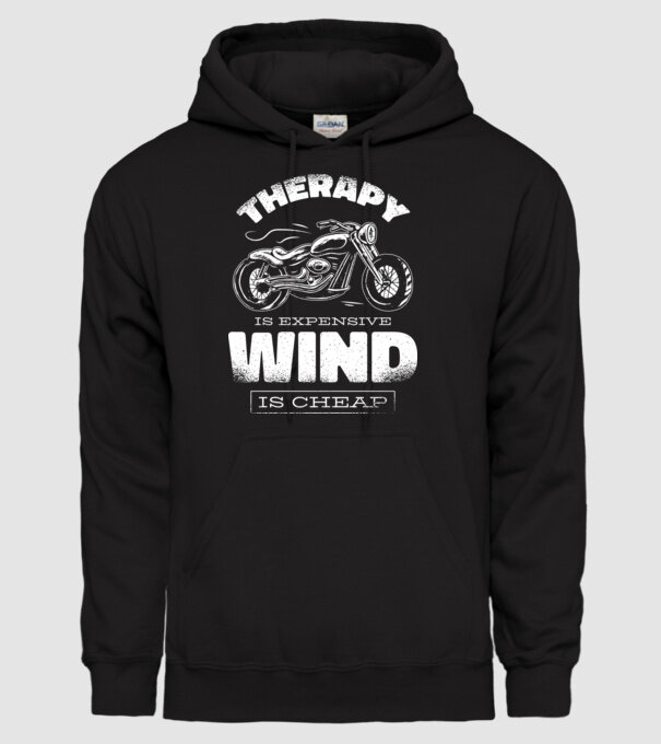Terapia este scumpă, vântul este mai ieftin - Motociclist model negru pe tricou