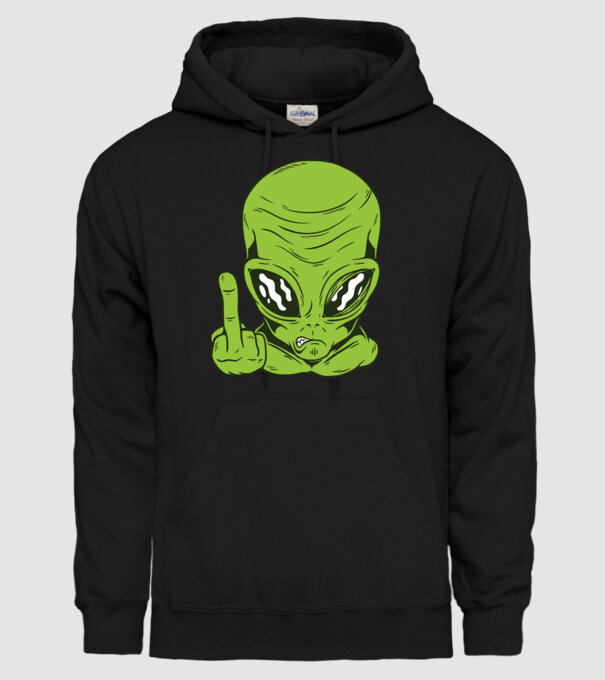 Alien arată degetul model negru pe tricou