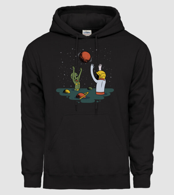 Alien și astronaut joc model negru pe tricou