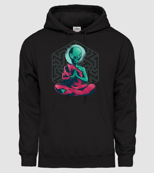 Meditație Alien model negru pe tricou