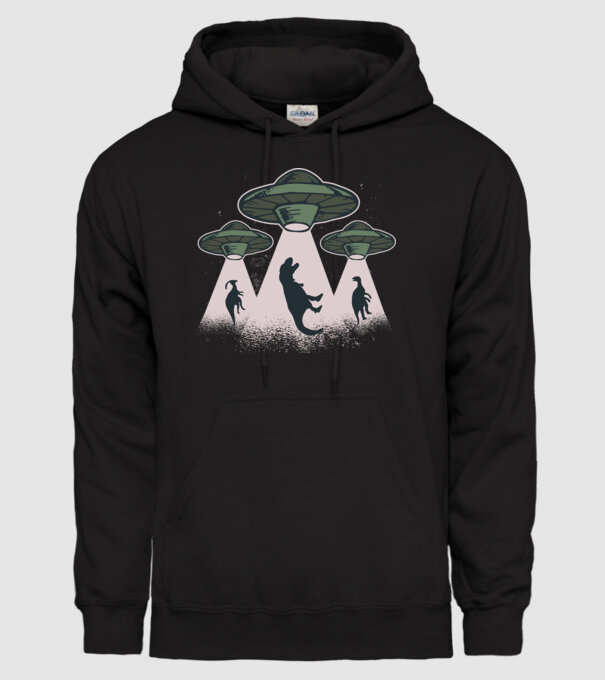 Alien OZN dinozaur model negru pe tricou