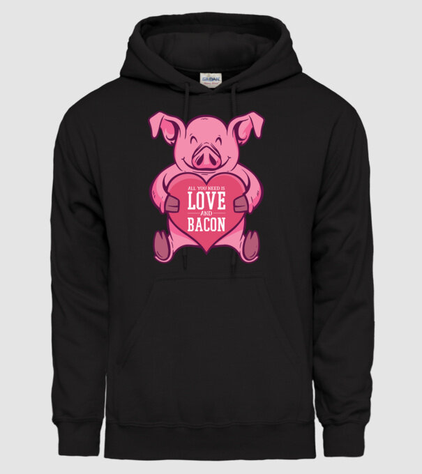 All you need is love and bacon model negru pe tricou