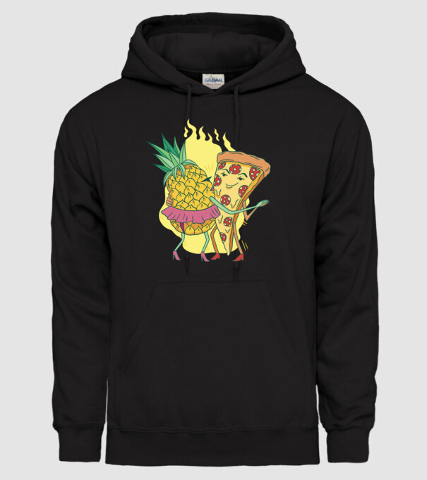 Pizza cu ananas Dragoste model negru pe tricou