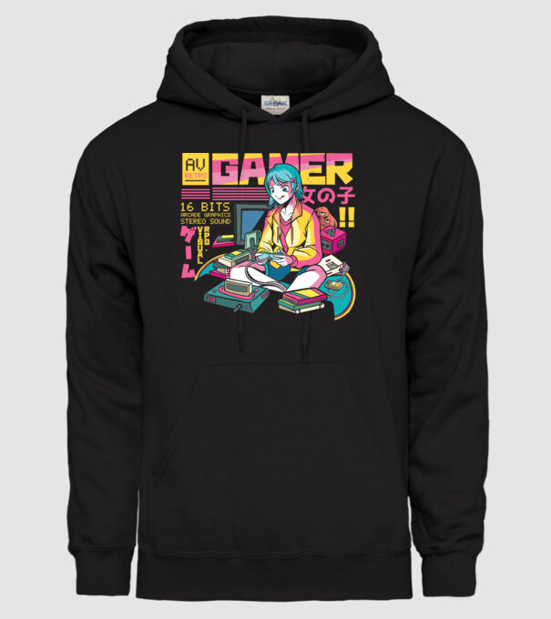Anime fată Gamer model negru pe tricou