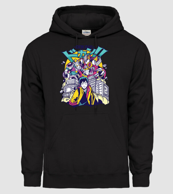 Anime Godzilla model negru pe tricou