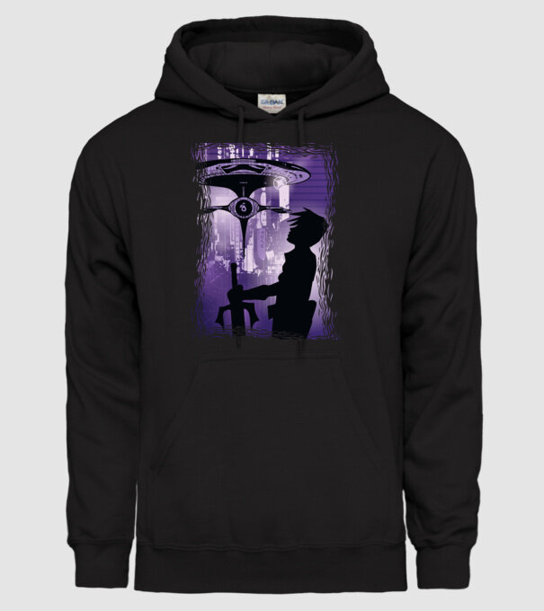 Navă spațială Anime model negru pe tricou