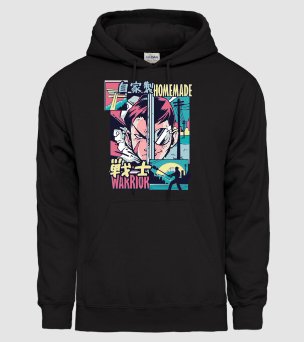 Anime Vaporwave Home Made Warrior model negru pe tricou