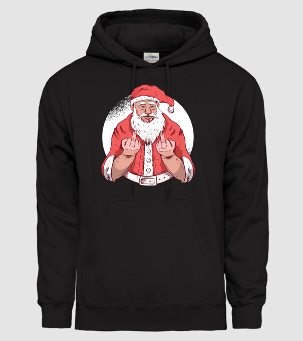 Moș Crăciun antisocial arată degetul model negru pe tricou