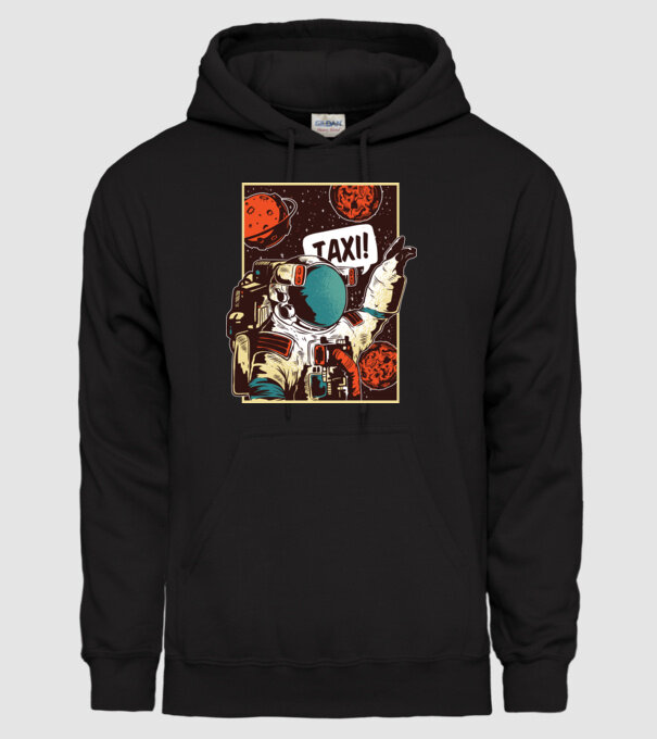 Astronaut Taxi model negru pe tricou