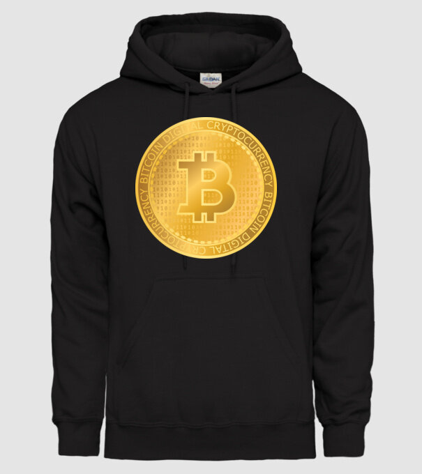 Monedă de aur Bitcoin model negru pe tricou