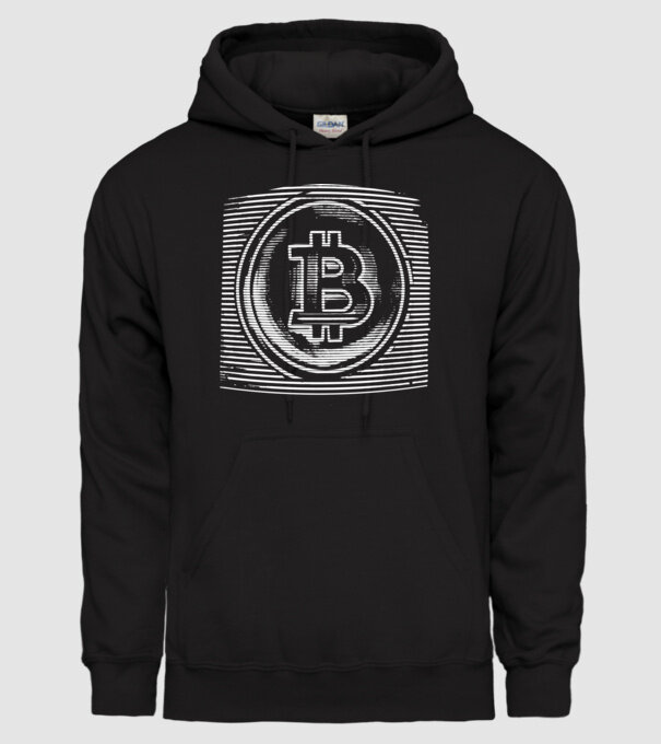 Bitcoin logo model negru pe tricou