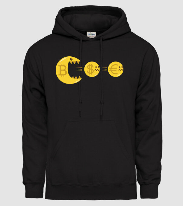 Bitcoin Pacman model negru pe tricou