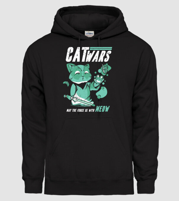 Cat wars - May the force be with meow model negru pe tricou