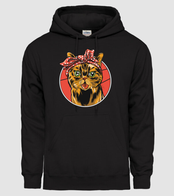 Cap de pisică cu batic model negru pe tricou