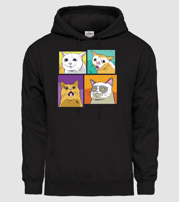 Pisică Meme Pop Art model negru pe tricou