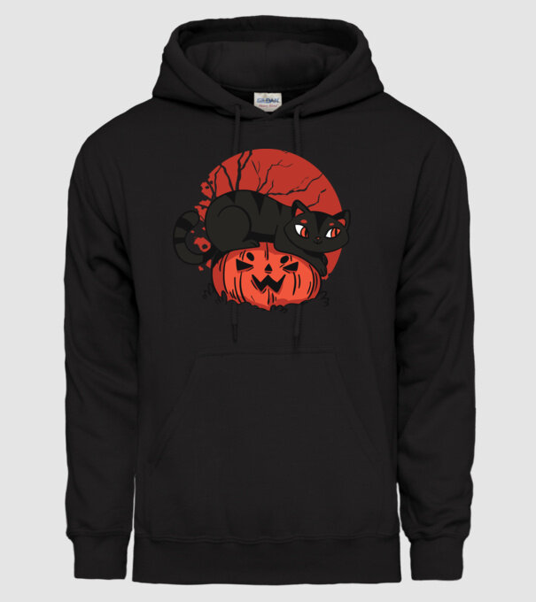 Pisică pe dovleac Halloween model negru pe tricou