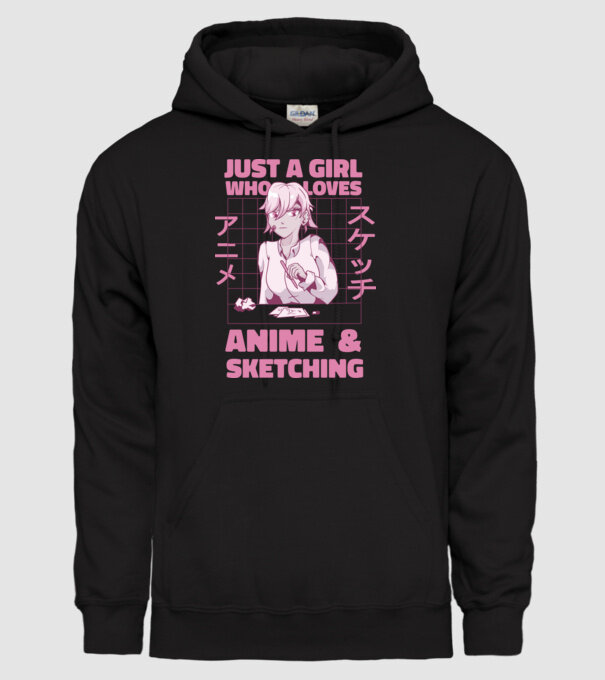 Doar o fată căreia îi place Anime și desenul model negru pe tricou