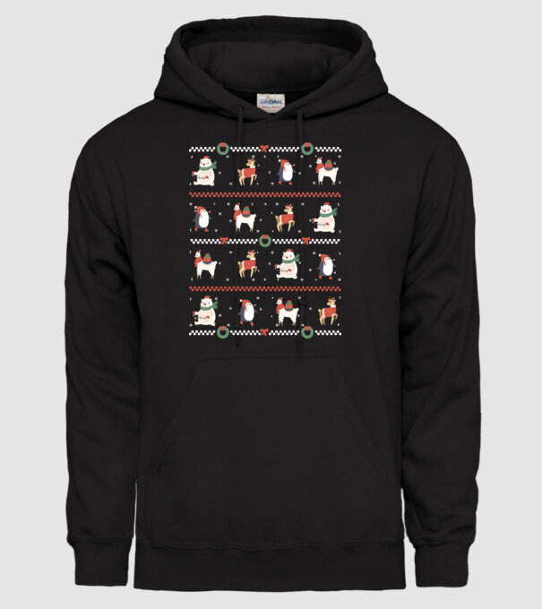 Pulover urât cu Animale drăguțe model negru pe tricou