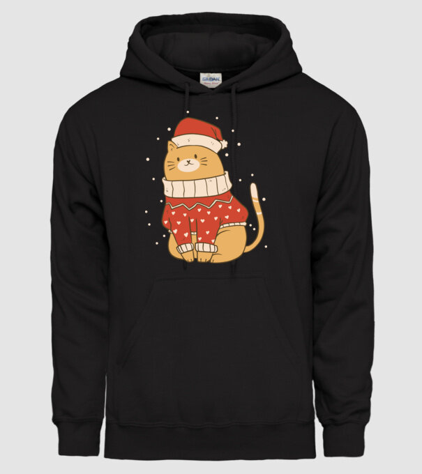Pisică drăguță de Crăciun model negru pe tricou