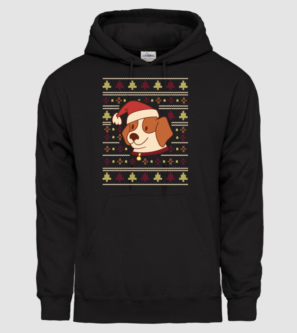 Pulover urât de Crăciun cu cățeluș drăguț model negru pe tricou
