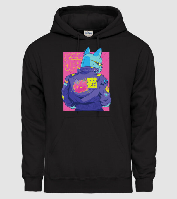 Pisică Cyberpunk model negru pe tricou