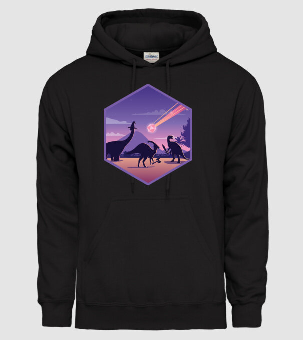Dinozaur Meteor model negru pe tricou