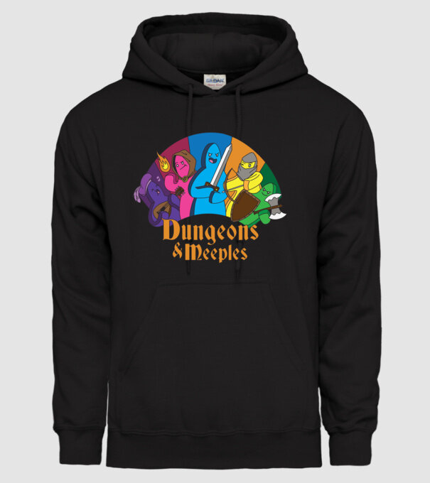 Dungeons Meeples model negru pe tricou