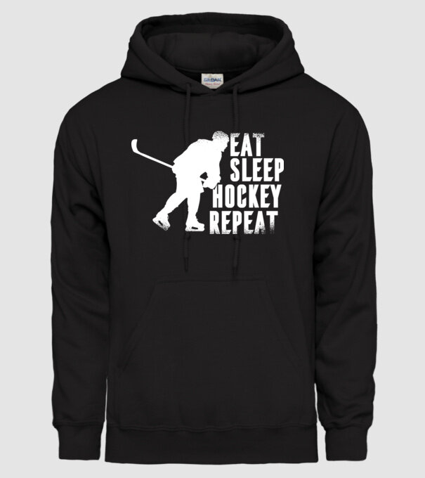Eat Sleep Hockey Repeat model negru pe tricou
