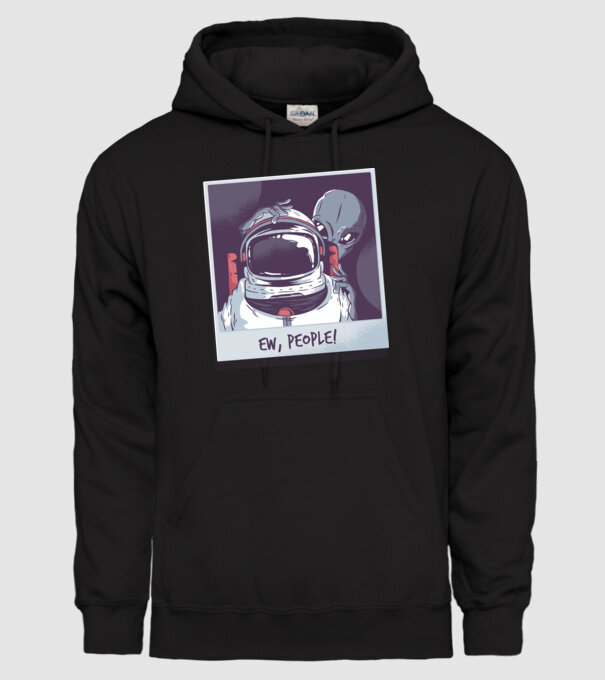 Ew, Oameni - Astronaut cu extraterestru model negru pe tricou