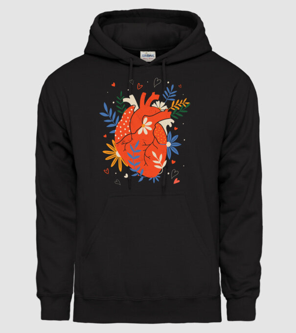 Inimă Floral model negru pe tricou