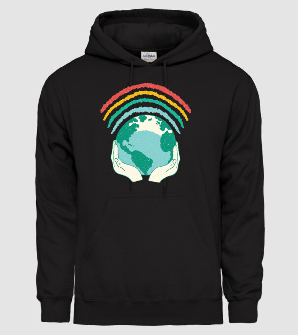 Pământ Wifi Curcubeu model negru pe tricou