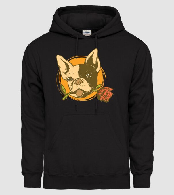Bulldog francez cu trandafir model negru pe tricou