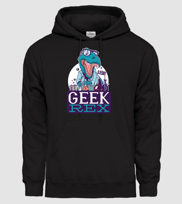 Geek Rex dinozaur tricou model negru pe tricou