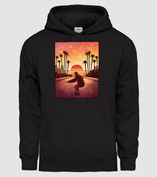 Apus de soare Skateborder model negru pe tricou